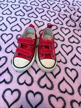 Children's Red Canvas Velcro Sneakers - Casual Play Shoes